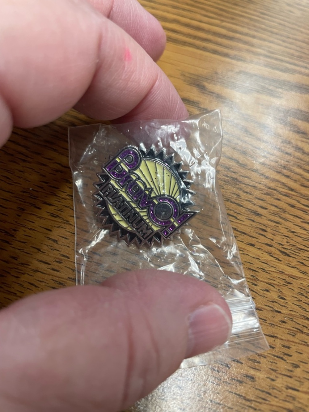 Platinum Pin Enamel Badge in Purple and Yellow